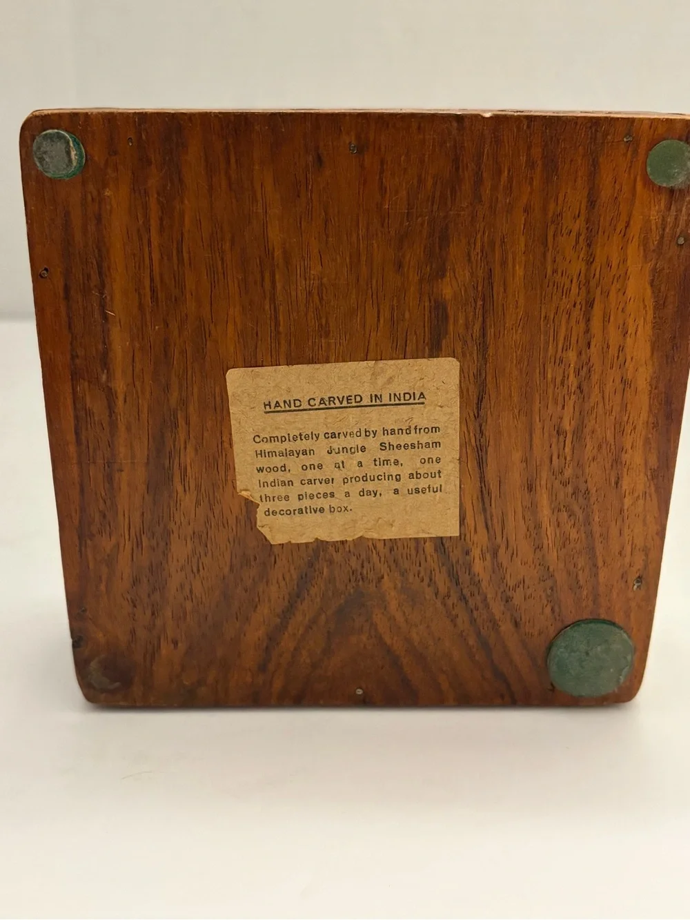 Vintage Indian Rosewood Keepsake Box w/ Original Artisan Label 1970s